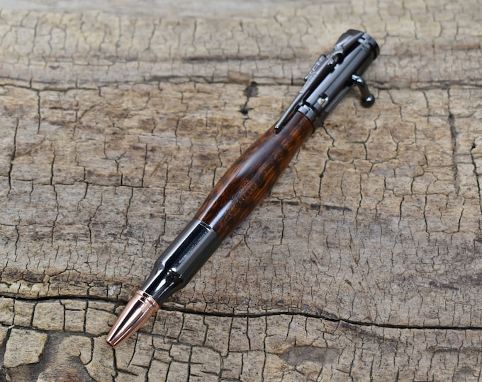 Snakewood Bolt Action Pen – Hand Carved Wood, Gun Metal Finish