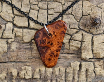 Amboyna Burl Wood Pendant Necklace - Handmade, Rare Burl - 18 inch Chain