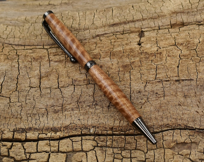 Curly Satinwood Wood Pen – Gun Metal Finish, Twist Design