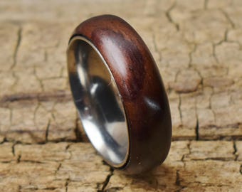 Honduran Rosewood Ring - Stainless Steel Core - Size 11 - 8MM (0.31 inches) Wide - Wedding Ring - Wedding Band