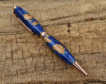 Resin Rare Wood Pen - Cobalt Blue Resin Australian Corrugata Burl Wooden Pen - Groomsmen Gift - Father's Day Gift - Wedding Gift