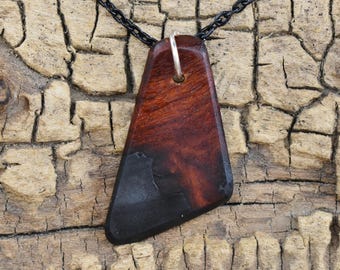 Rare Bloodwood Burl Black Onyx Resin Wood Pendant Necklace - Handmade Wood Pendant - Wood Necklace -  18 inch Long Chain