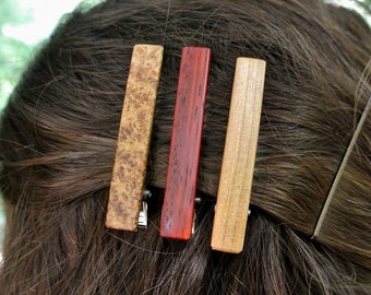 One Wood Hair Clip Custom Engraved  - (Choose Wood Type) - 2 1/4" Hair clip - Wedding Gift - Bridesmaid Gift