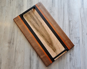 Multi-Wood Charcuterie Board - Walnut, Padauk, Wenge, and Birdseye Maple - Charcuterie Board - Serving Board - 12x20 inches