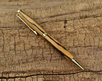 Black and White Ebony Wood Pen – Slimline Twist | Gold-Plated Finish
