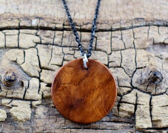 Amboyna Burl Wood Pendant Necklace - Handmade Wood Pendant - Rare Burl from Southeast Asia Wood Necklace - 18 inch Long Chain