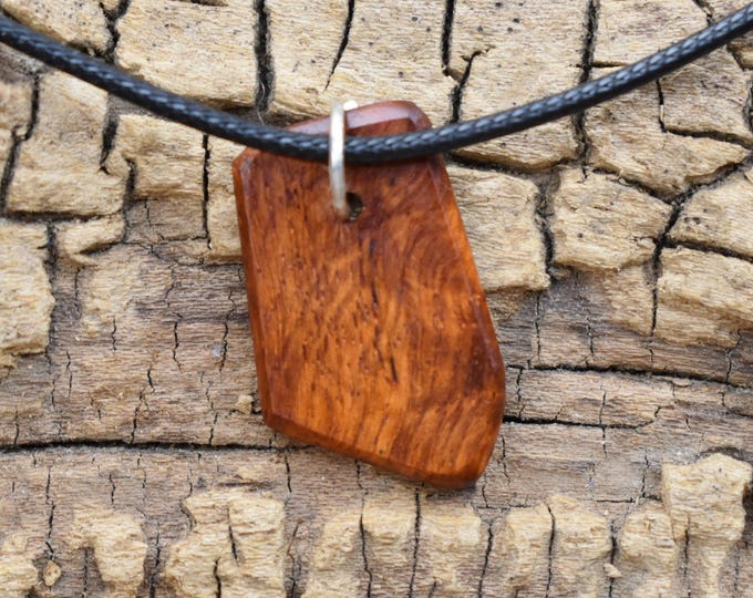 Amboyna Burl Wood Pendant Necklace: Handmade Adjustable Necklace (18-20inch)