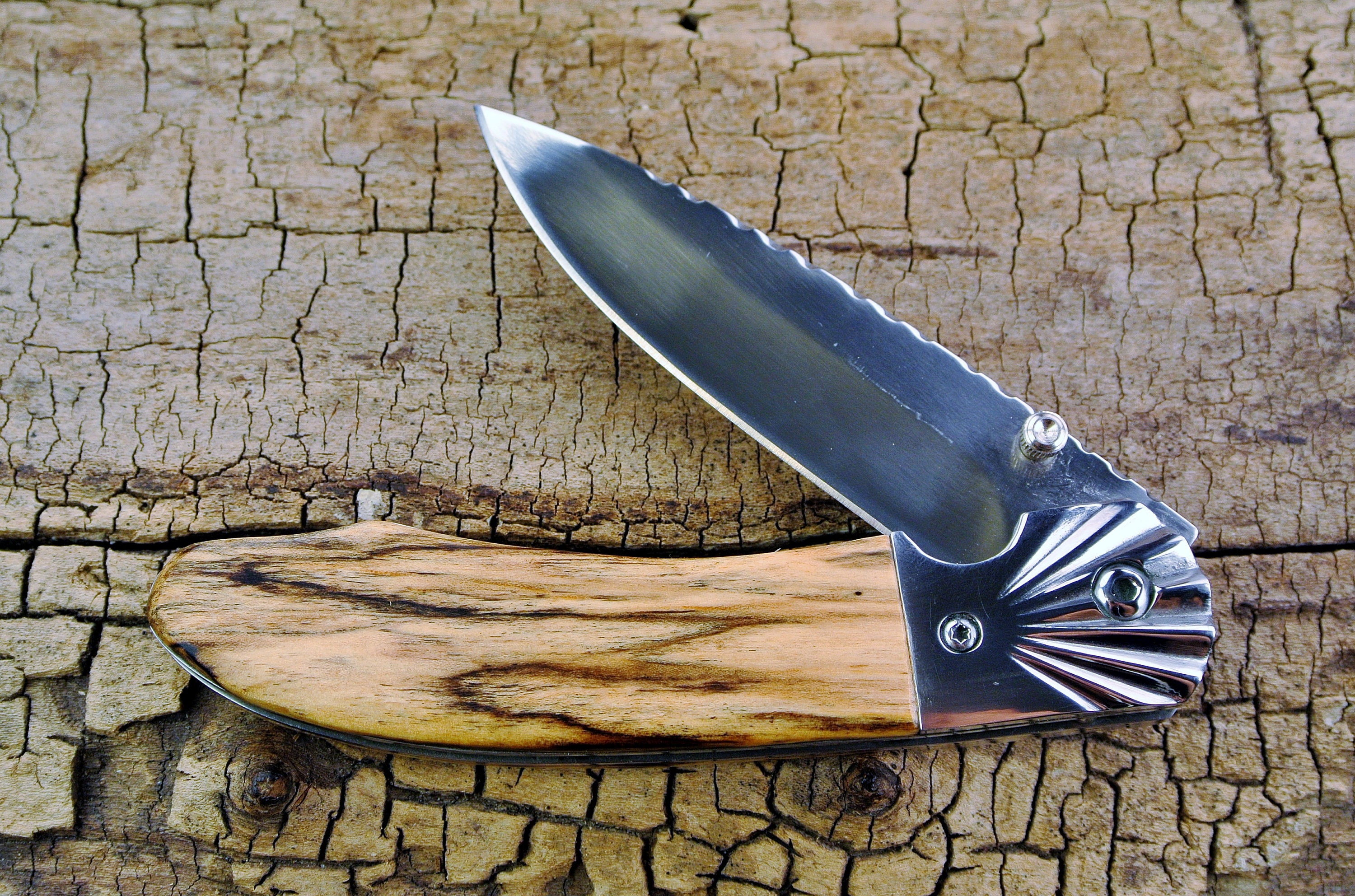 Pocket Knife with Wood Handle Spalted Maple Wooden Handle Wood