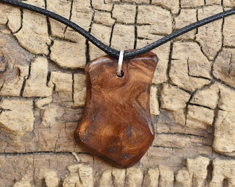 Handmade Redwood Burl Wood Pendant Necklace - Adjustable