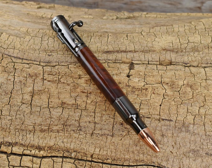 Handcrafted Central American Bloodwood Burl Bolt Action Pen, Gun Metal Finish