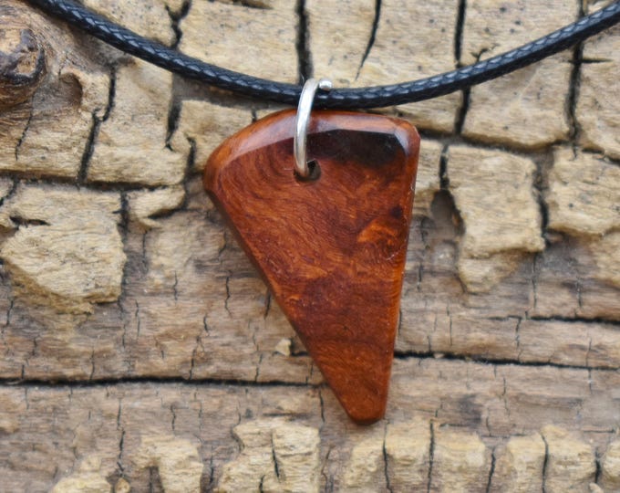 Amboyna Burl Wood Pendant Necklace: Handmade Rare Wood, Adjustable