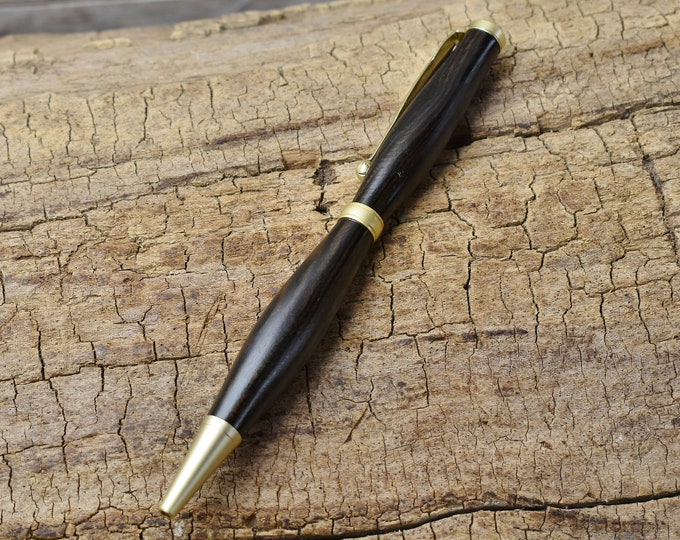 Ziricote Wood Pen with Gold Finish: Slimline Twist Pen