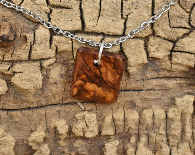 Honduran Rosewood Burl Wood Pendant Necklace - Handmade Wood Pendant - Rare Wood Necklace - 24 inch Long Chain