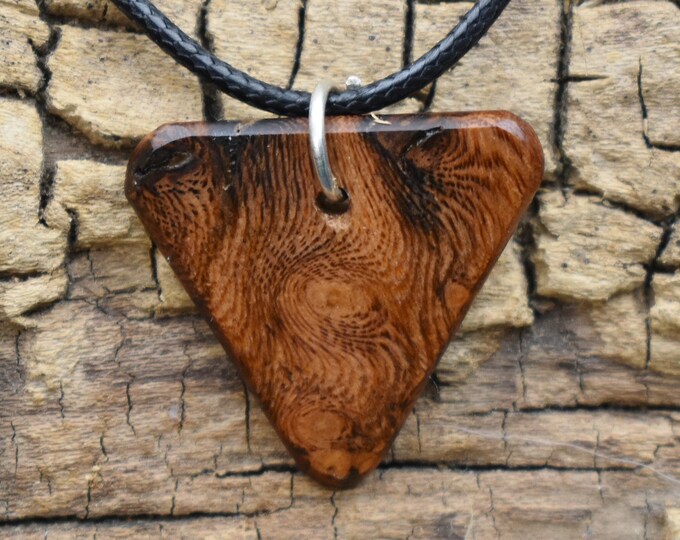 Handmade Pheobe Namnu Burl Wood Pendant Necklace: Adjustable