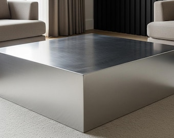 Mesa de centro moderna de metal, mesa cuadrada minimalista de acero, mesa de salón de estilo industrial, mesa baja de metal cepillado