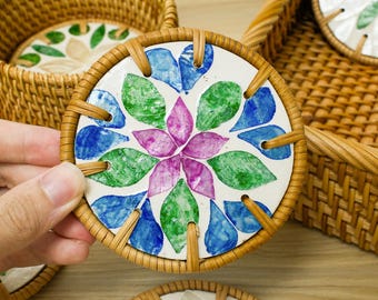 コースターセット ホワイト＆ハニー - 収納付きコースター6枚セット