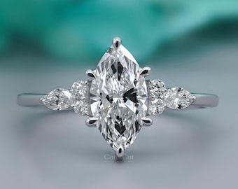 Marquise Lab Grown Diamond Engagement Ring | 14k White Gold, IGI Certified