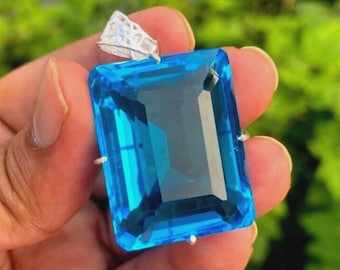 95 kt+ EGL-gecertificeerde natuurlijke blauwe topaas 925 massief zilveren hanger losse edelsteen A+