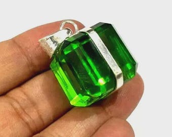 EGL-gecertificeerde natuurlijke 925 groene topaas massief zilveren hanger: 110,30 kt+