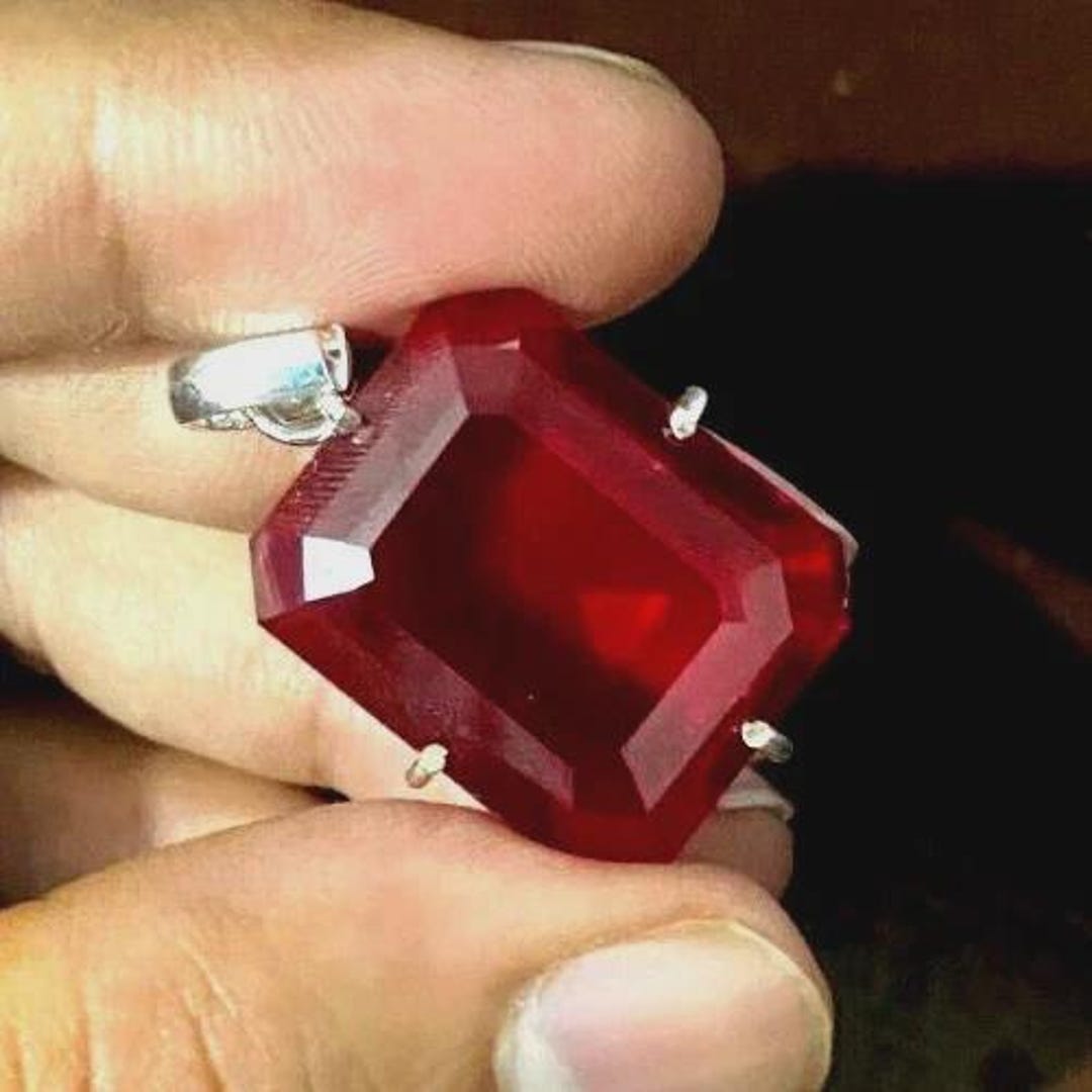 40 Ct+ Certified Natural Burmese Red Ruby Emerald Cut 925 Silver ...