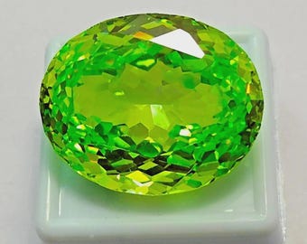 Certified 100 Ct+ Natural Oval Cut Cambodian Green Zircon Loose Gemstone