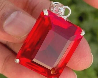 97,70 CT+ gecertificeerde natuurlijke rode topaas smaragd 925 massief zilveren hanger losse edelsteen