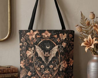 Gothic Floral Bat Woven Tapestry Tote Bag