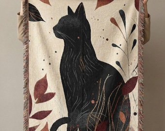 Autumn Cat Throw |  100% Cotton Black Cat Blanket