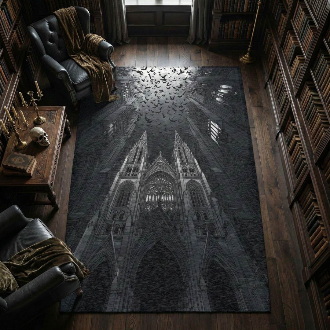 Cathedral Rug Gothic Cathedral Rug | Dark Fairytale Fantasy 5x7 Area Rug - Etsy
