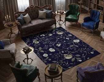Dark Academia Gothic Rug | Whimsigoth Skull Decor 5x7 Area Rug