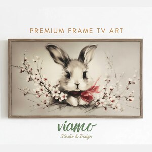 Easter Bunny Farmhouse Art, Neutral Spring Samsung Frame TV Wall Art Digital Download