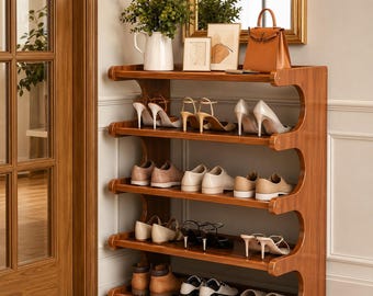 5-Layer Wooden Shoe Rack Organizer, Freestanding Entryway Shoe Stand
