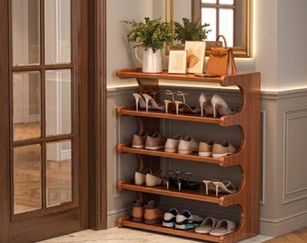Multi-Layer Wooden Shoe Rack Organizer, Freestanding Shoe storage, Modern Entryway Shoe Stand, Space Saving Large Capacity for Home