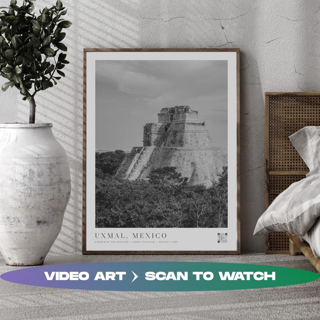 Interactive Uxmal Pyramid Wall Art With QR Code Video • Black & White ...
