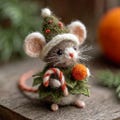 Needle Felted Christmas Mouse Ornament – Handmade Wool Holiday Decor