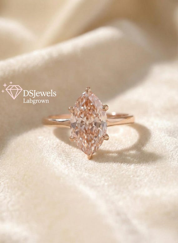 2 Cts Pink Marquise Lab-Grown Diamond Ring, Rose Gold Solitaire