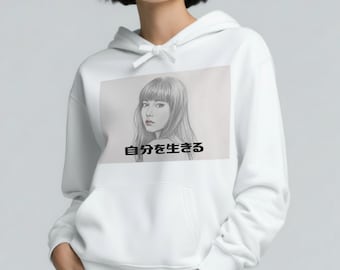 Bluza z kapturem Live Authentically, minimalistyczny japoński design, średniej grubości polar