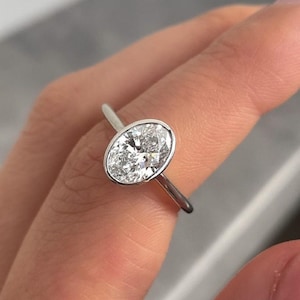 2.50 Ct Oval Cut Bezel Set Lab Grown Diamond Engagement Ring for Women - Minimalist Solitaire Ring Gift for Her