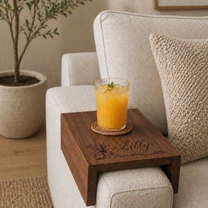 Sofa Armrest Tray Table, Wooden Arm Tray Table, Armrest Organizer for Sofa, Slip-On Sofa Side Table, Space Saving Drink Snack Holder