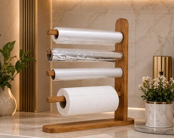 Porte-essuie-tout en bois d'acacia, support pour organisateur d'emballage en papier essuie-tout