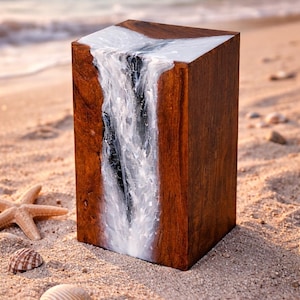 Handcrafted Wood & Resin Waterfall Art Block – Epoxy River Decor Piece | Modern Rustic Home Décor Gift