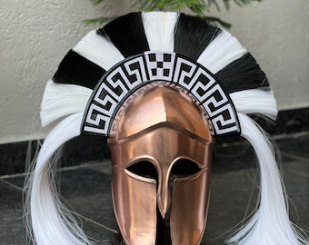 Bronze Spartan Helmet Greek Warrior Armor Black White Crest Cosplay Handmade Replica