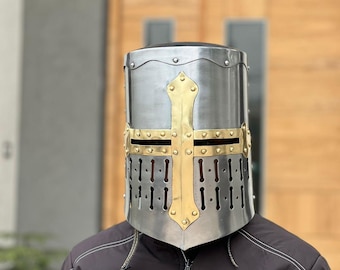 Crusader Helmet Medieval Knight Armor Italian Steel LARP Cosplay Handmade Replica