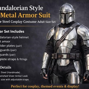 Mandalorian Inspired Full Steel Armor Suit Wearable Cosplay Costume Adult Display Set image 2