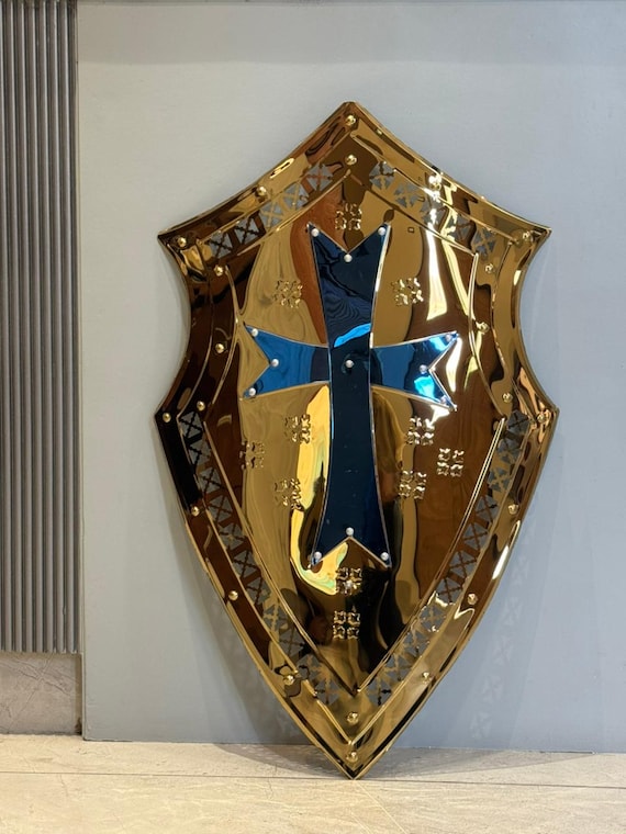 Medieval Knight Shield, 28 Inch Steel Shield, Handmade LARP Cosplay Armor Wall Decor