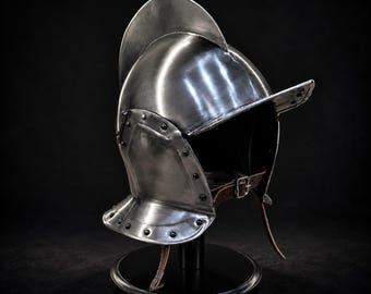 Handmade Medieval Burgonet Helmet, Antique Black Steel Knight Helmet, LARP SCA Renaissance Cosplay Armor