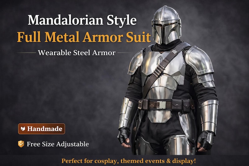 Mandalorian Inspired Full Steel Armor Suit Wearable Cosplay Costume Adult Display Set image 1