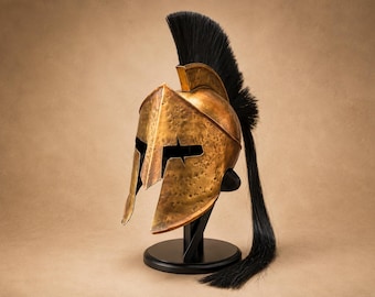 Handgefertigter spartanischer korinthischer Helm mit bronzenem Federbusch, griechischer Krieger, LARP-Cosplay-Rüstung