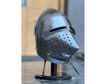 Handmade Medieval Pigface Bascinet Helmet Steel Knight Armor Wearable Cosplay Replica