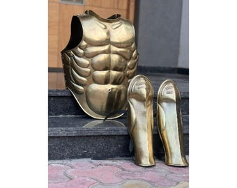 Handmade Greek Spartan Muscle Armor Set Chestplate Greaves Cosplay LARP Warrior Costume